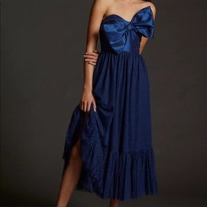Anthropologie Navy Tulle Bow-Tie Midi Dress